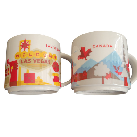 Starbucks "You Are Here Series" Las Vegas and Canada 14 oz Ceramic Mug Set of 2 - Picture 1 of 16